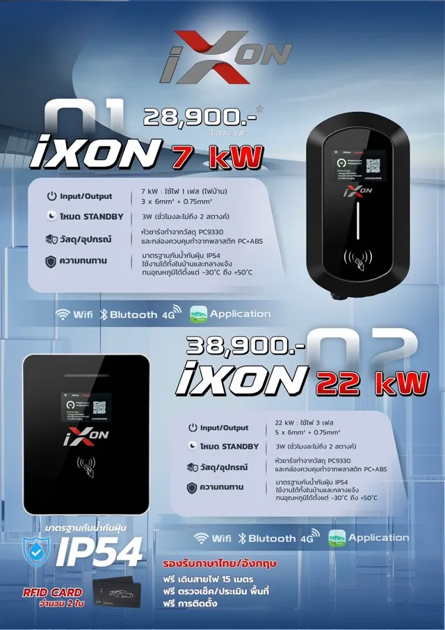สเปกโดยละเอียดของเครื่องชาร์จรถไฟฟ้า IXON ทั้งสองรุ่น
