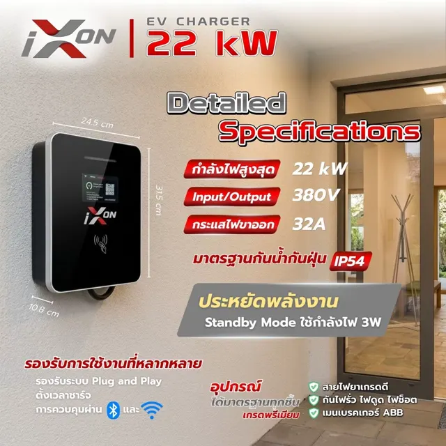 ขนาดตัวเครื่องและสเปกโดยละเอียดของ IXON 22 kW